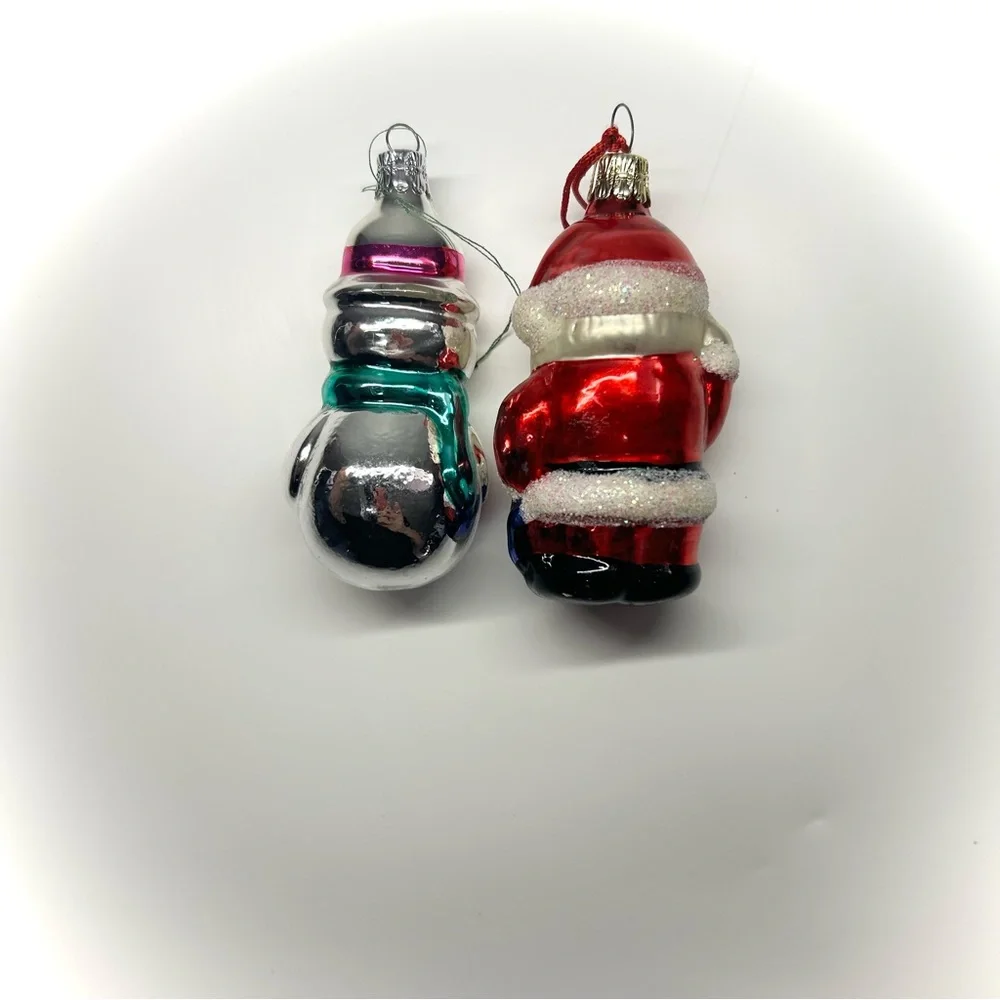 Vintage Czech Rebublic Mercury Glass Snowman & Santa Claus Ornament Handpainted